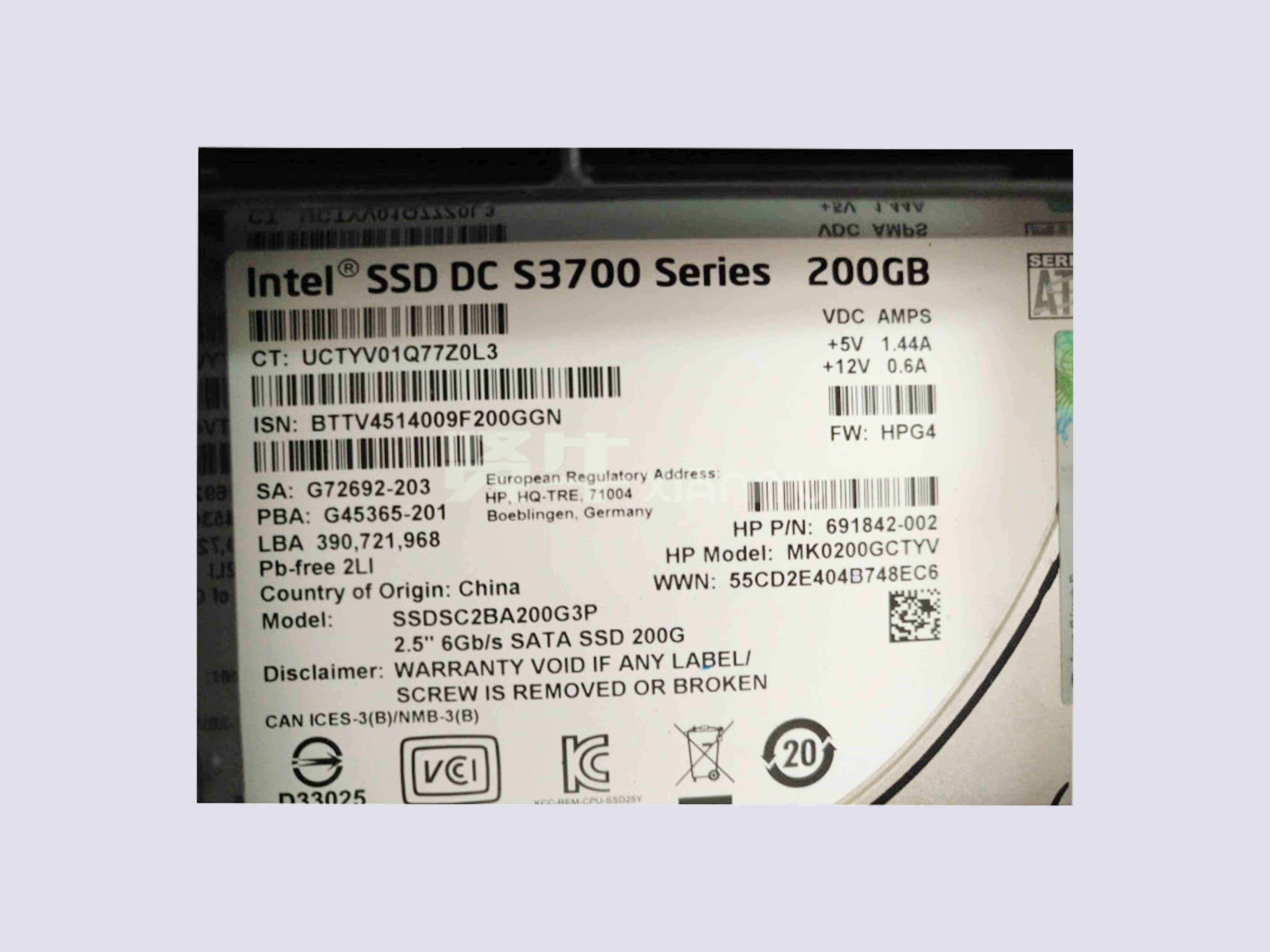 HP 200GB 6G SATA ME 3.5in SC EM SSD 691854-B21